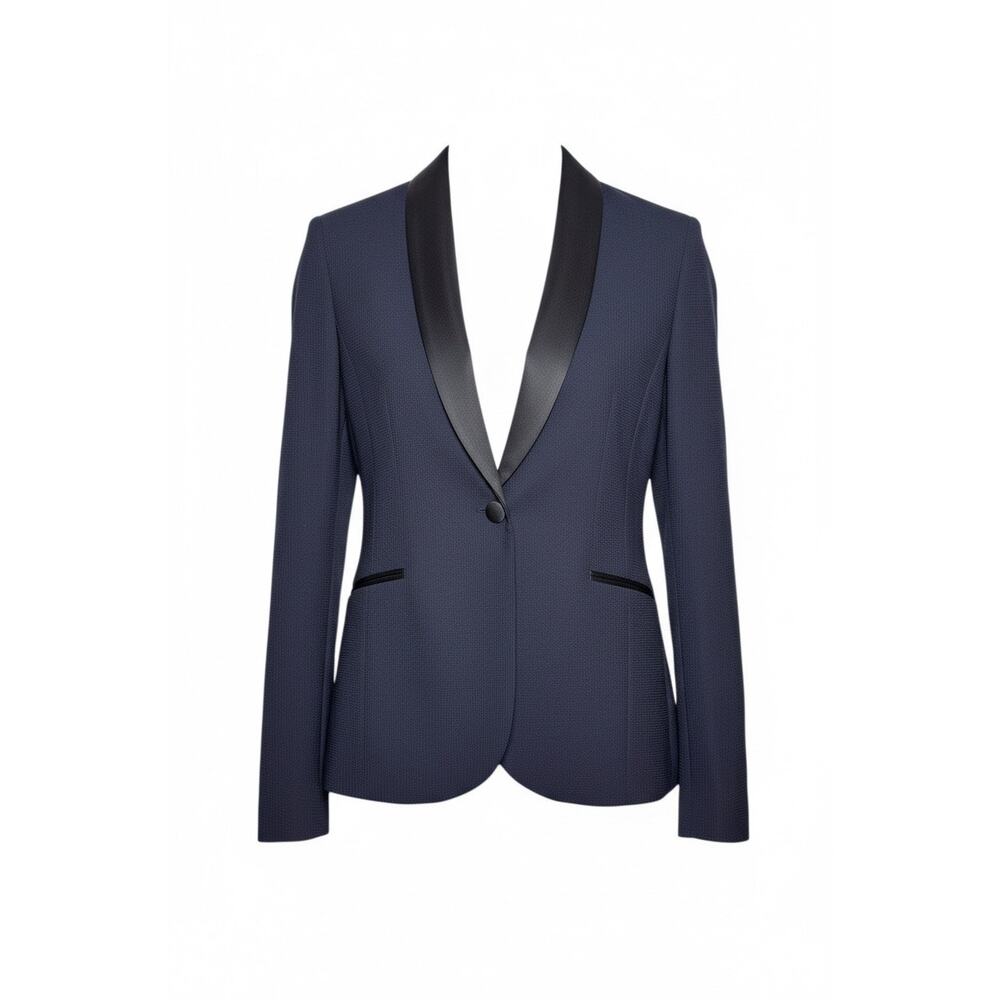 Merci Italia Navy & Black Tuxedo Blazer Shawl Collar Size 46 IT 10 US - Picture 1 of 10